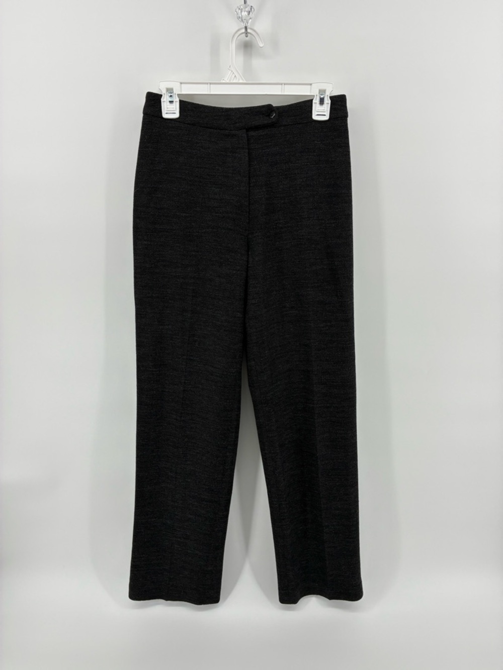 100% Wool Classic Straight Leg Pants Dark Grey Charcoal Office Front Crease